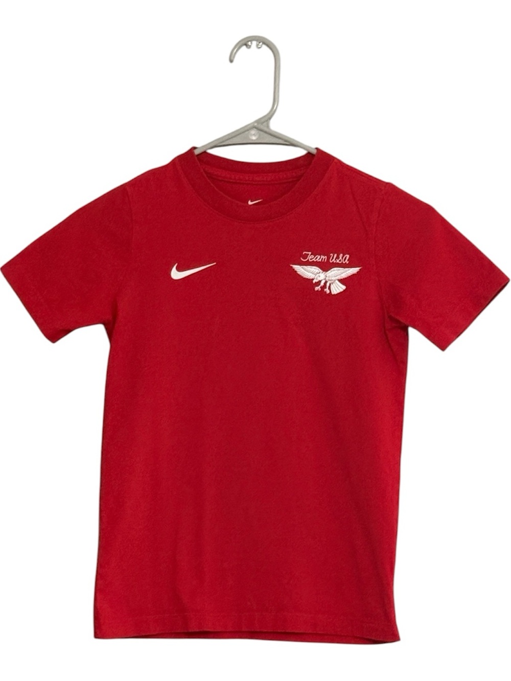 Nike Red Tee with White Swoosh Print